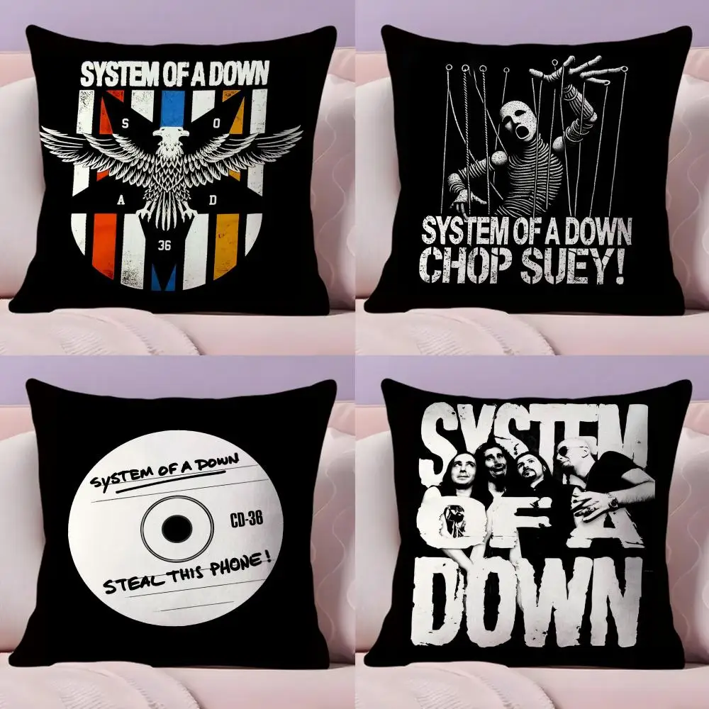 Hot Rock Band S-System Of A Down Cushion Cover Plush Fabric Soft Double-Sided Printed Sofa  Pillow Case Colorfast Home Decor