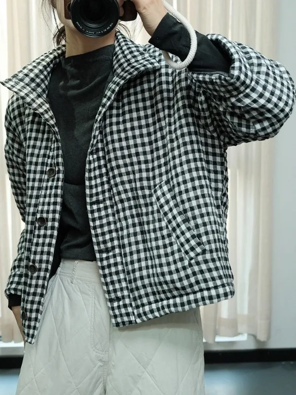 

Warm Cotton Jaet Women's Faionable Vintage Plaid All-Match Comfortable Winter Outerwear Thiened Long Sve Straight Cut