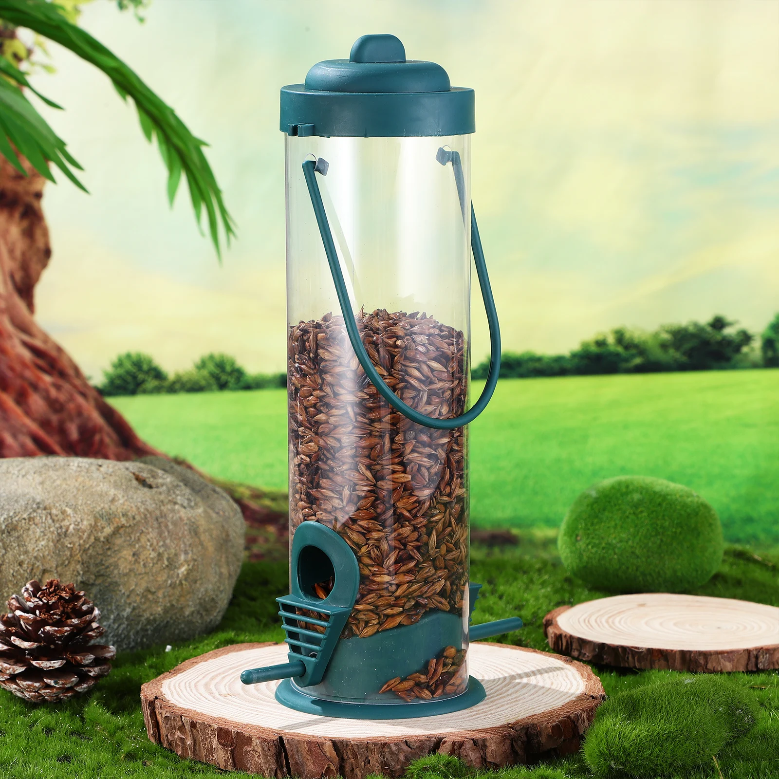 

1 Pc Hummingbird Feeder 29x14cm Plastic Clear Body Dual Outlets Large Capacity Stable Base Outdoor Hanging Bird Accessories