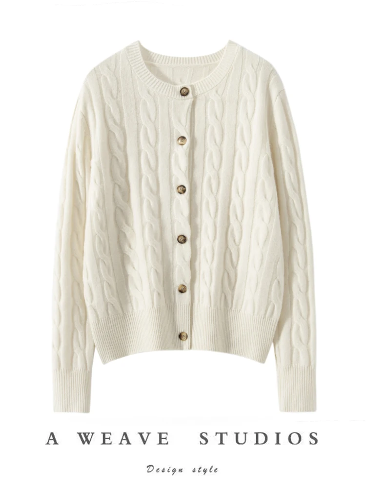 

High-end Women's 100% Cashmere Sweater O-neck Knitting Cardigan Cashmere Knitwear Coat Spring Autumn Winter Grace Knitwear Tops