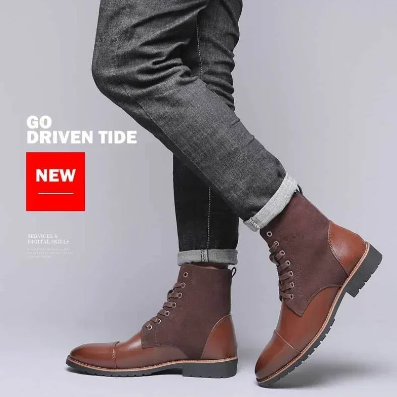 

Luxury Mens Ankle Boots Men Leather Chelsea Boots Brand Designer Black Brown Vintage Men Snow Boots Zapatos Para Hombre