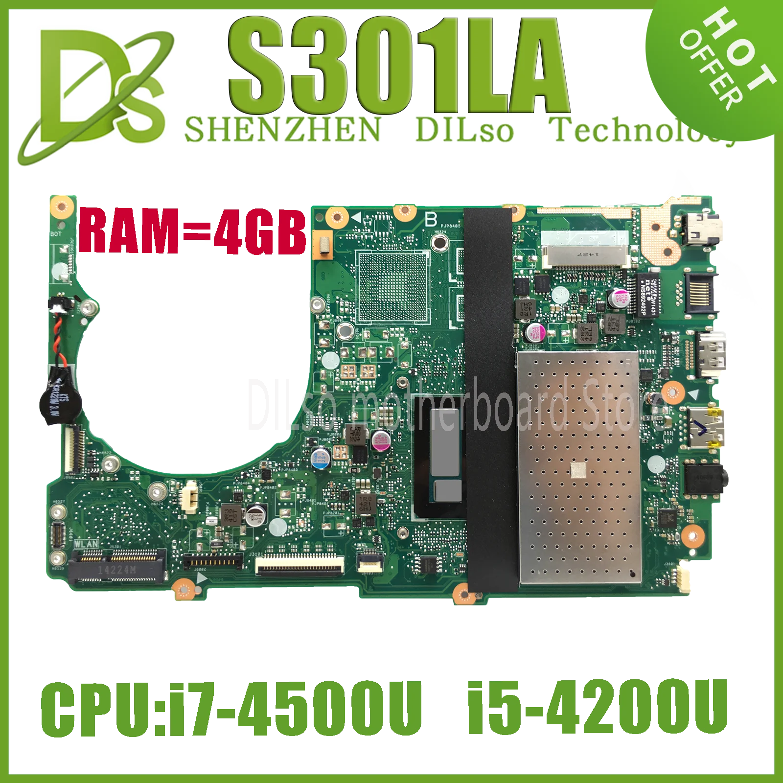 KEFU S301LA Laptop Motherboard For ASUS S301L Q301L Q301LA S301LA Mainboard i5-4200U i7-4500U 4G-RAM Without Video Graphics Chip