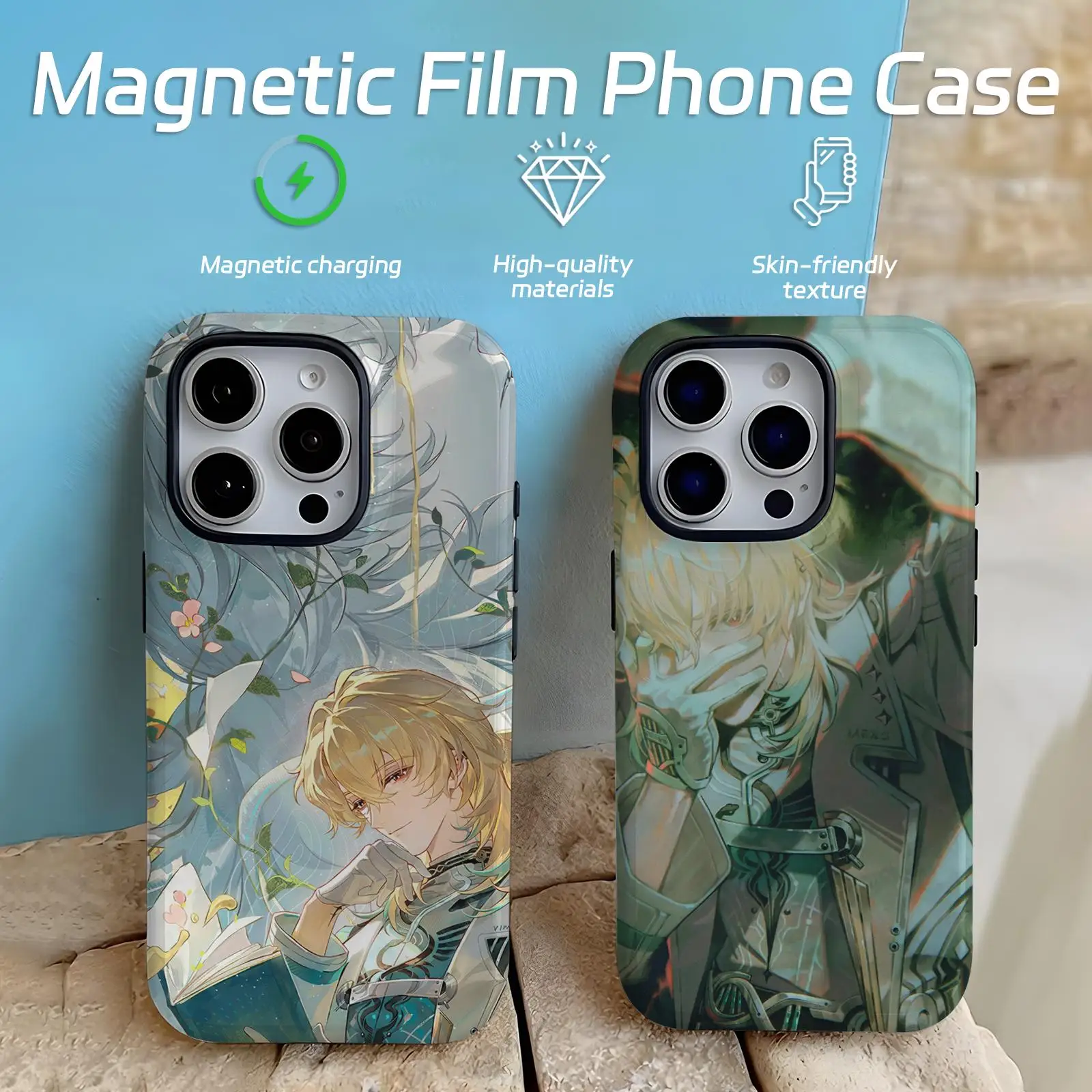 Coque de téléphone pour iPhone 17 16 16e 15 14 13 12 Plus Pro Max, étui magnétique brillant avec film protecteur Wuthering Waves LUUK HERSSEN