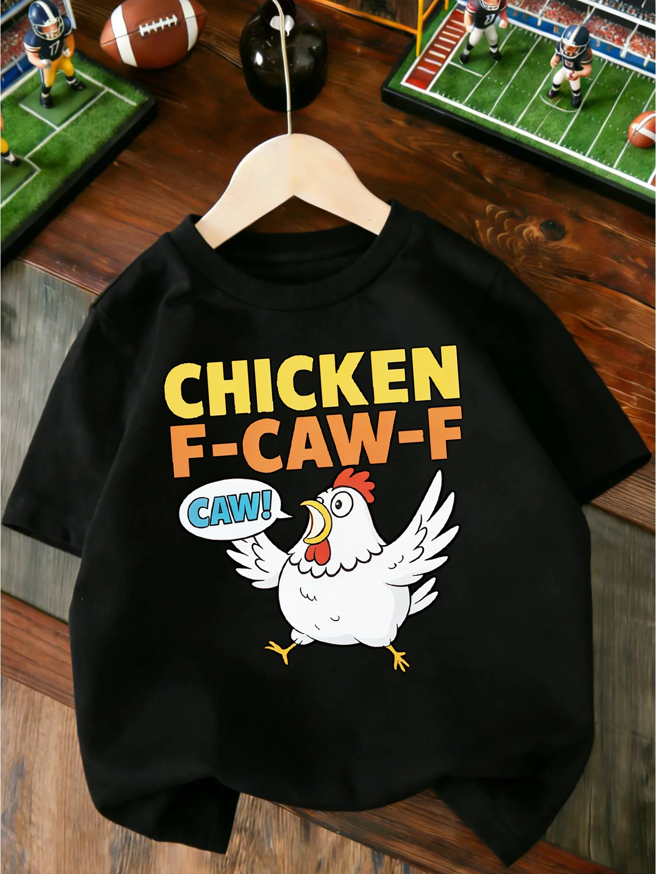 Funny Chicken CAW Quote Cartoon Farm Animal Graphic Print T Shirt Family Matching Boys Girls Kids Casual Short Sleeve Tops