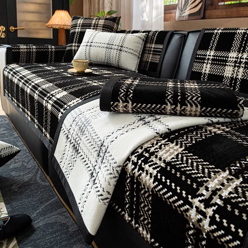 

Chenille Premium Living Room Sofa Cushions Luxury-inspired Fashionable Plaid Sofa Covers Nordic Style Non-slip Seat Cushions
