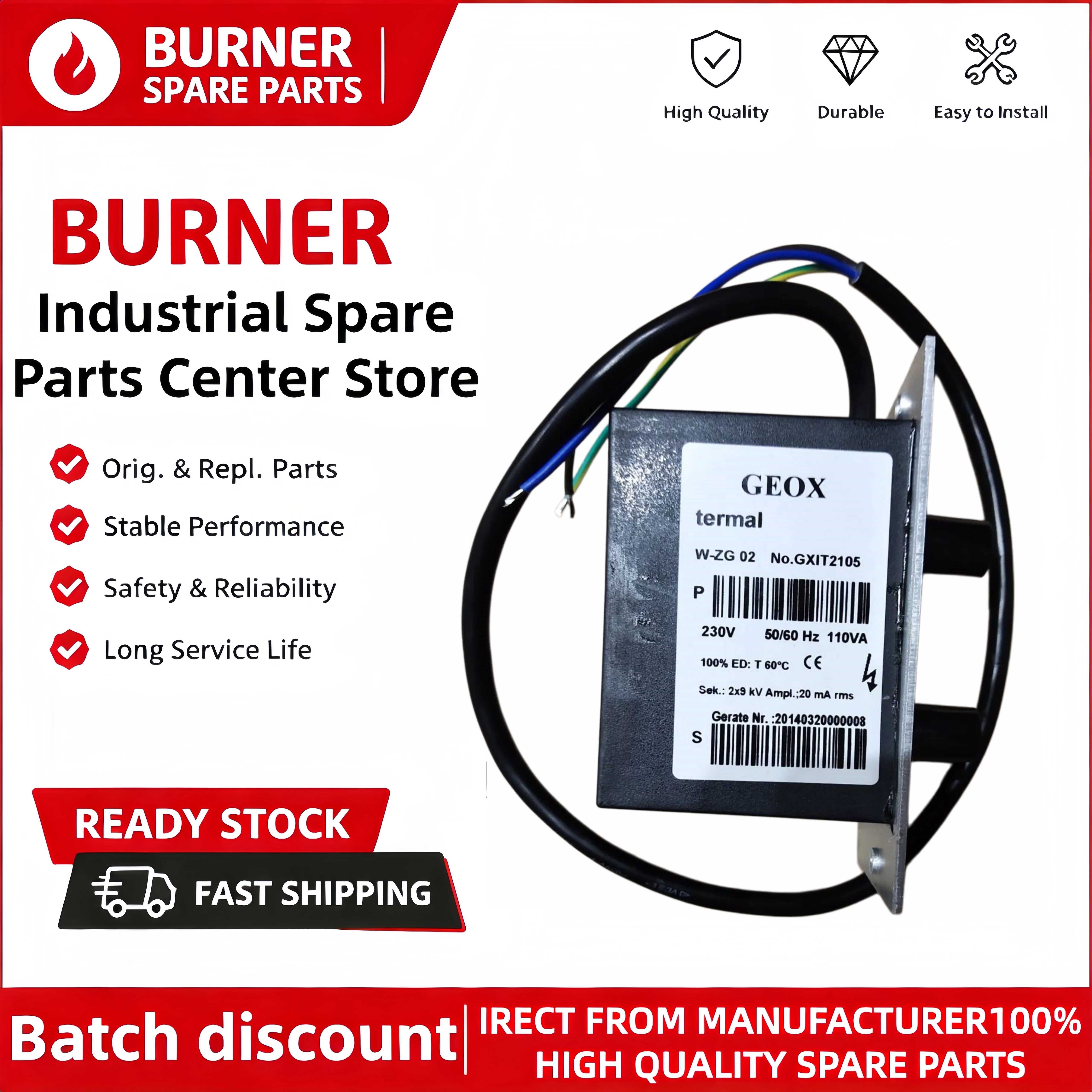 Burner Ignition Transformer W-ZG01 W-ZG02 2X9KV Dual Pole Genuine OEM Gas Oil Heating Boiler High Voltage Pack Ignition Coil Rep