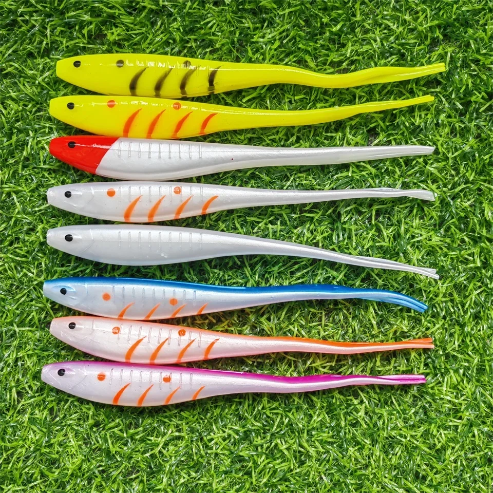 SWOLFY 3Pcs  Soft Bait 17cm 18g V-shape Split Tail Swimbait Worm Artificial Silicone Rock Shiner Fishing Lures