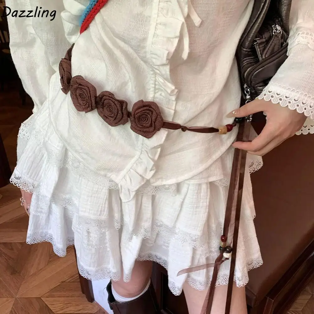 

Bead Bohemian Floral Waist Rope Hair Accessories Jeans Decor Dress Waist Chain Rose Korean Style Ethnic Style Bead Waist Belt
