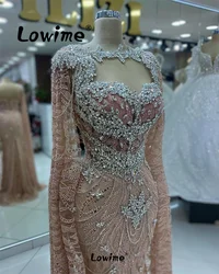 Dubai Arabic Pink Evening Dress Cape Sleeve Long Luxury Prom Gowns Custom Made Plus Size Mermaid Party Dresses For Weddings Robe