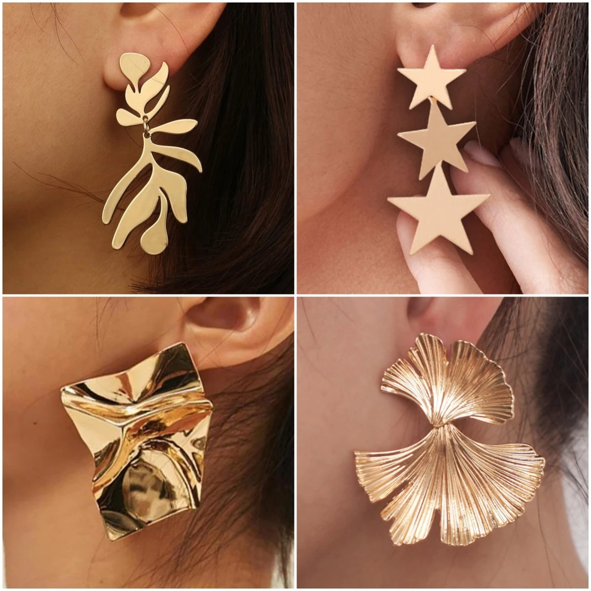 Vintage Exaggerate Statement Earrings for Women Golden Silver Color Irregular Geometry Round Butterfly Star Metal Drop Earrings