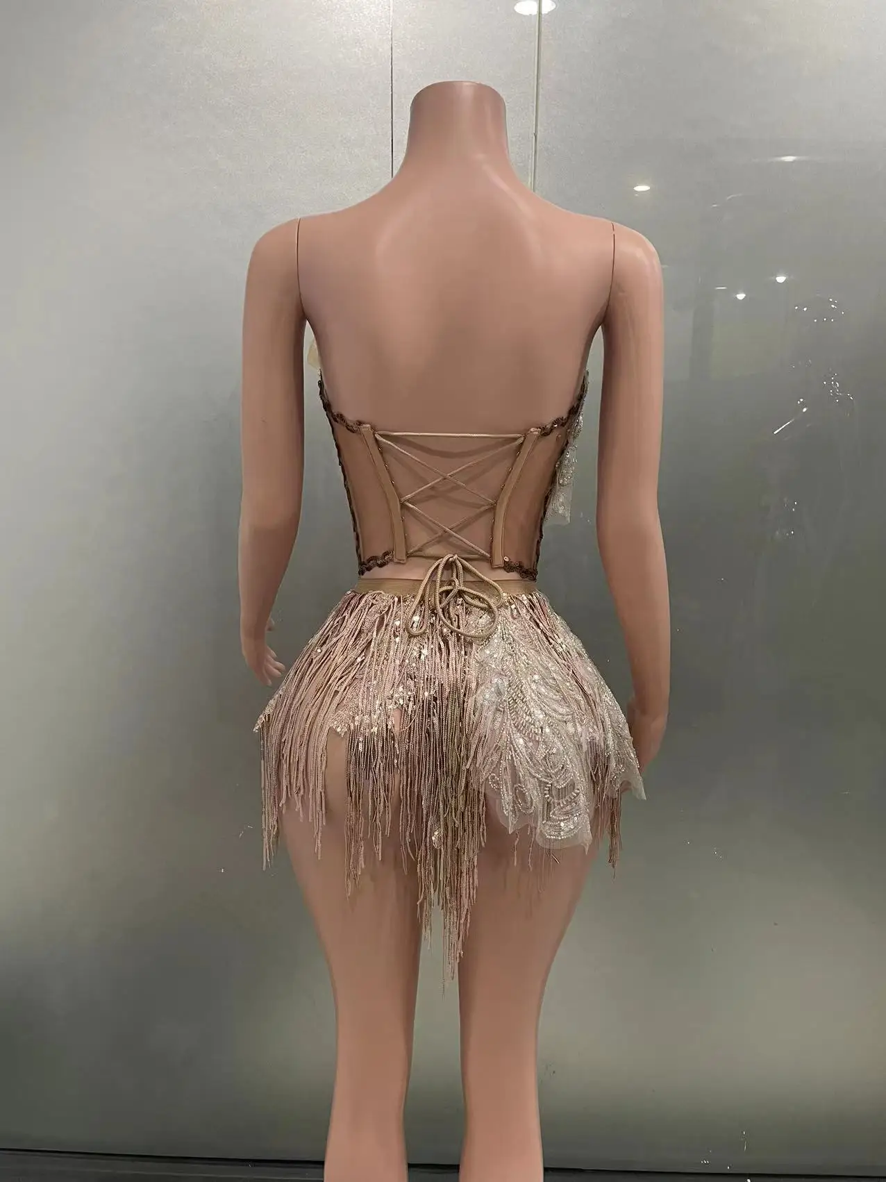 STOCK Women Sexy Strapless Stage Dance Costume Nightclub Dance Female Singer Show Bright Leotard Rhinestones Bodysuit