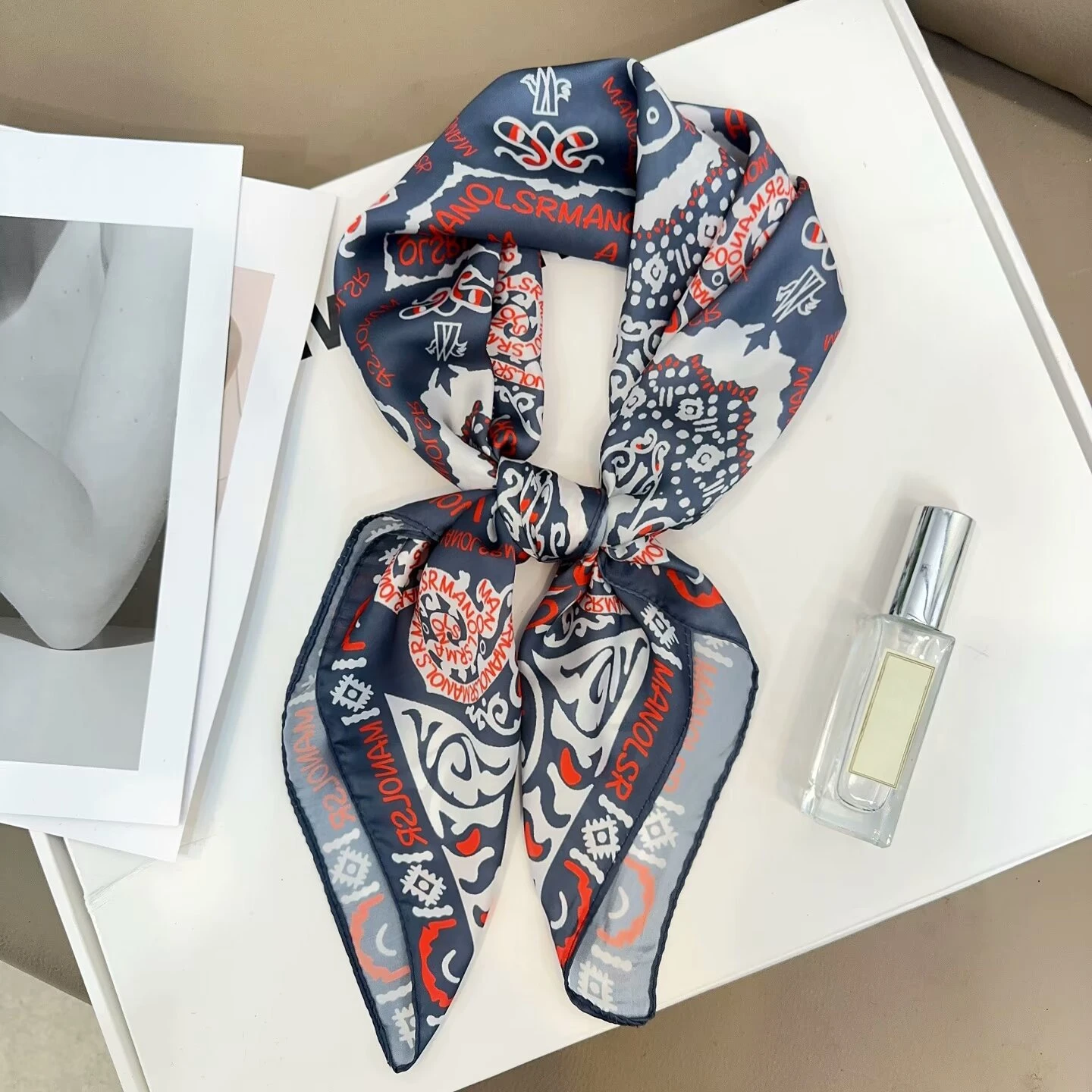 Spring/Summer Square Scarf for Women Fashion Decoration Bandana Soft Satin Printed Travel Headband Shawl