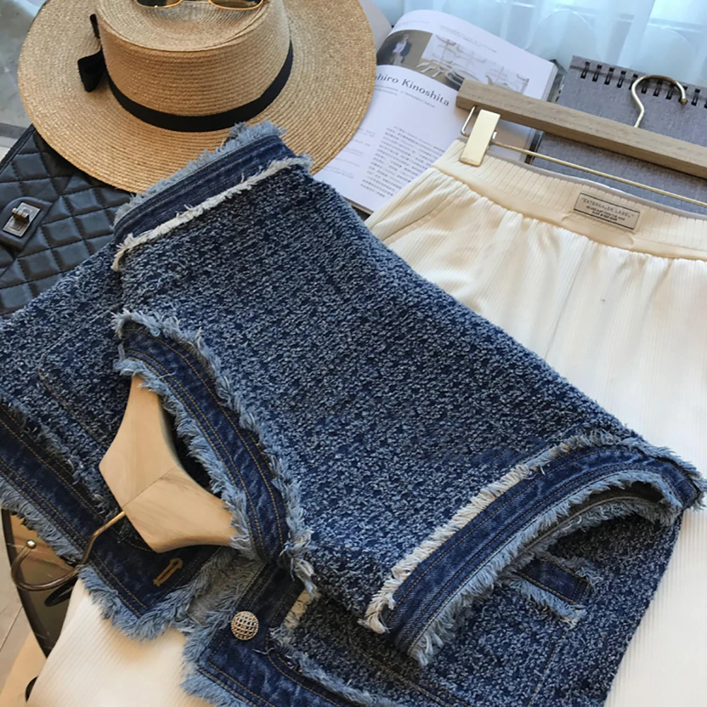 Dames Zoete Stijl Kwastje Gewassen Denim Vest Jas Single-breasted Ronde Hals Mode Uitloper Voor Vrouw Vakantie Dating Jassen