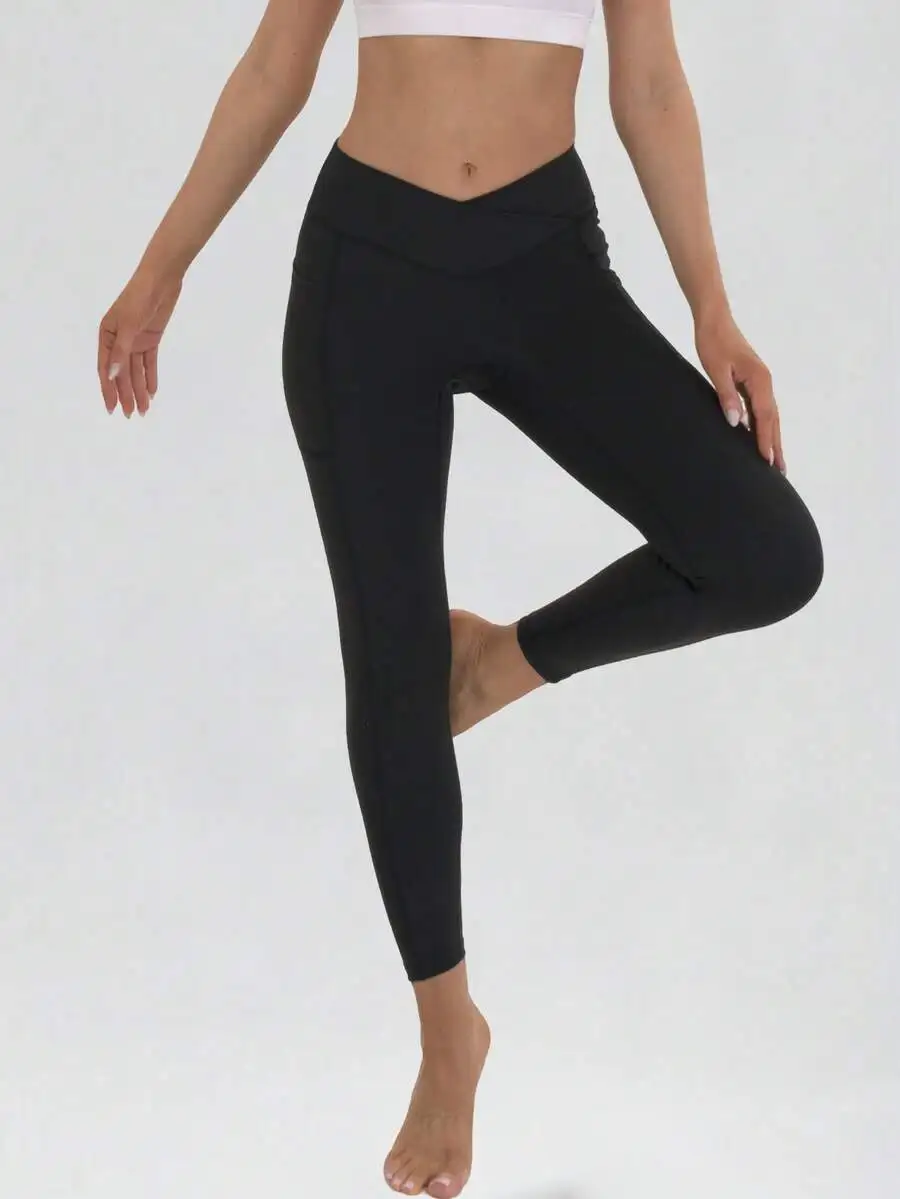 

Womens Yoga Leggings With Pockets Crossover Waist Slim Fit Quick Dry Stretchy Sports Tights