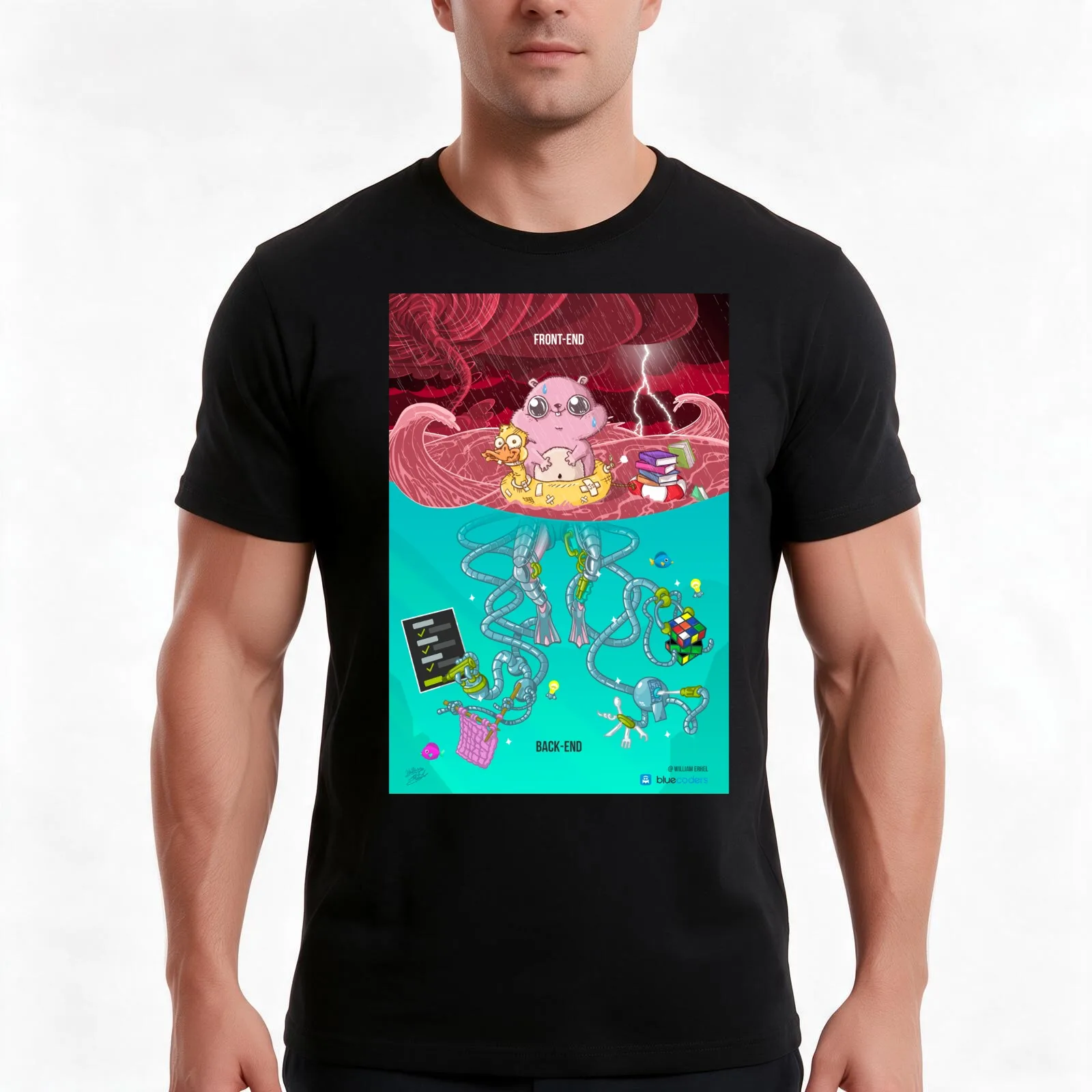 BackEnd VS FrontEnd T-Shirt, Summer Casual Cotton Tee, Oversized Streetwear Tops, Vintage Graphic Print, Loose Fit Short Sleeve