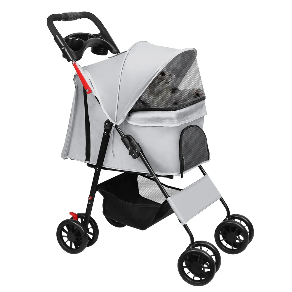 Hundebuggy 61L x 48L x 99H cm, faltbar, wasserdichtes 300D Oxford-Gewebe, 4 Räder – Schwarz/Grau/Rosa/Blau
