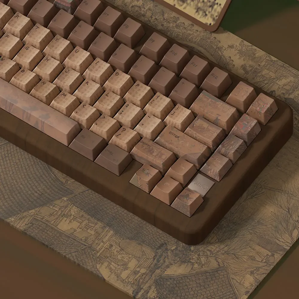 Qingming Shanghetu keycaps, retro side light-transmitting PBT original factory, suitable for wooden tuo tuo 64 68 100 mechanical