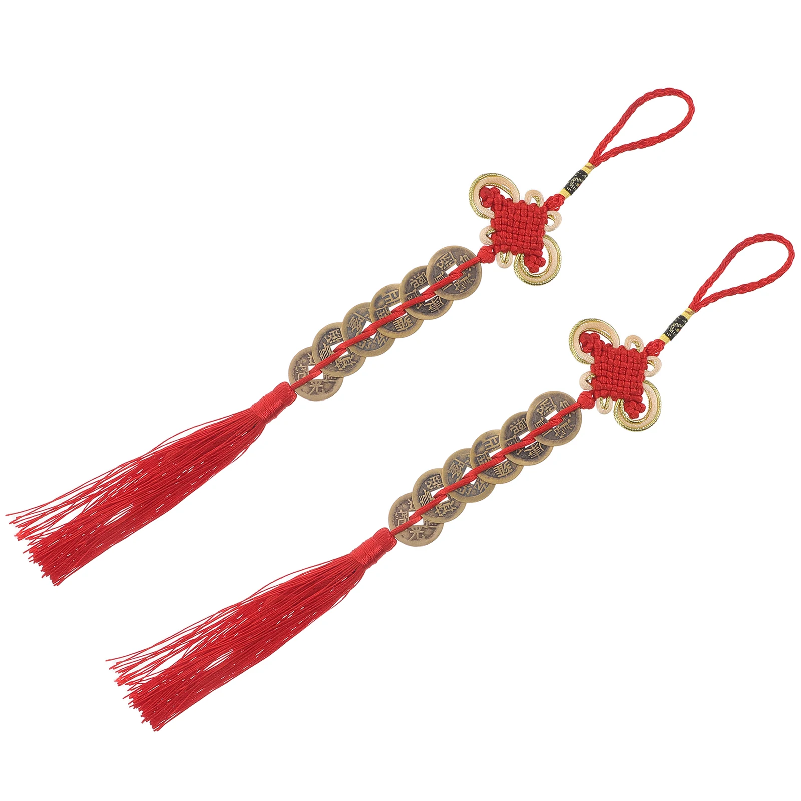 

2Pcs Feng Shui Prosperity Pendant Chinese Knot with Copper Coins Red Tassel for Office Home Car Lucky Charm Spring Festival