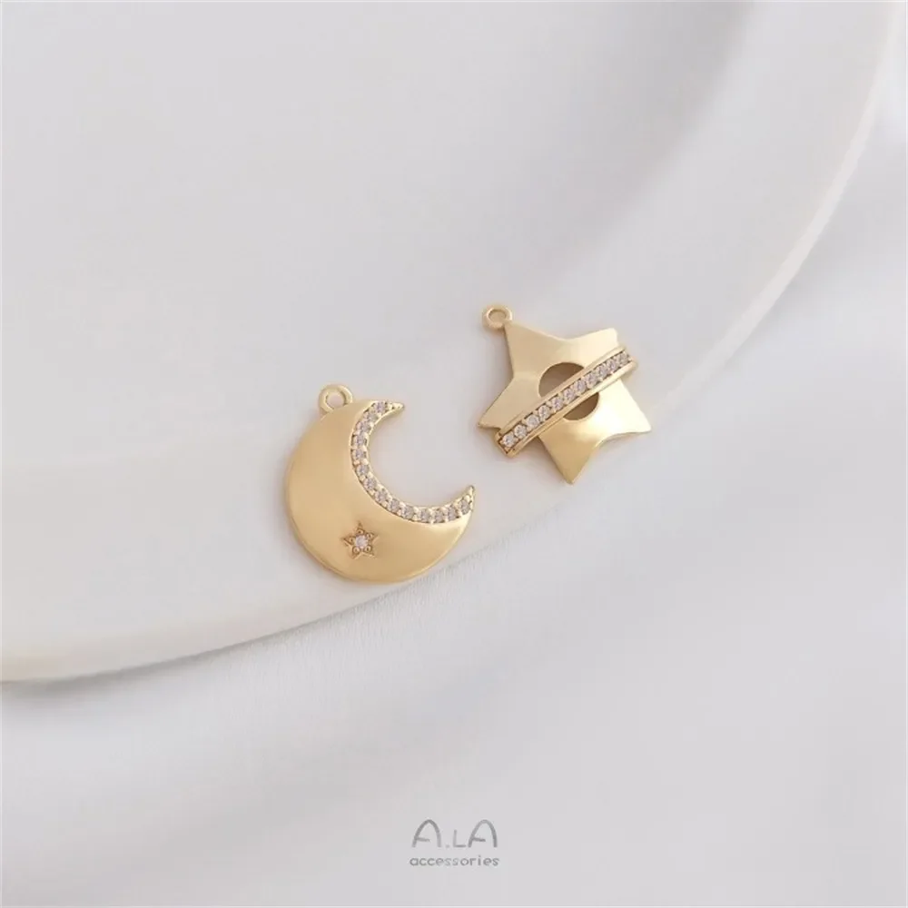 Ciondolo luna con zirconi micro-intarsiati placcati in oro 14 carati Ciondolo luna a cinque punte Bracciale fai da te Collana Gioielli Ciondolo con ciondoli K378