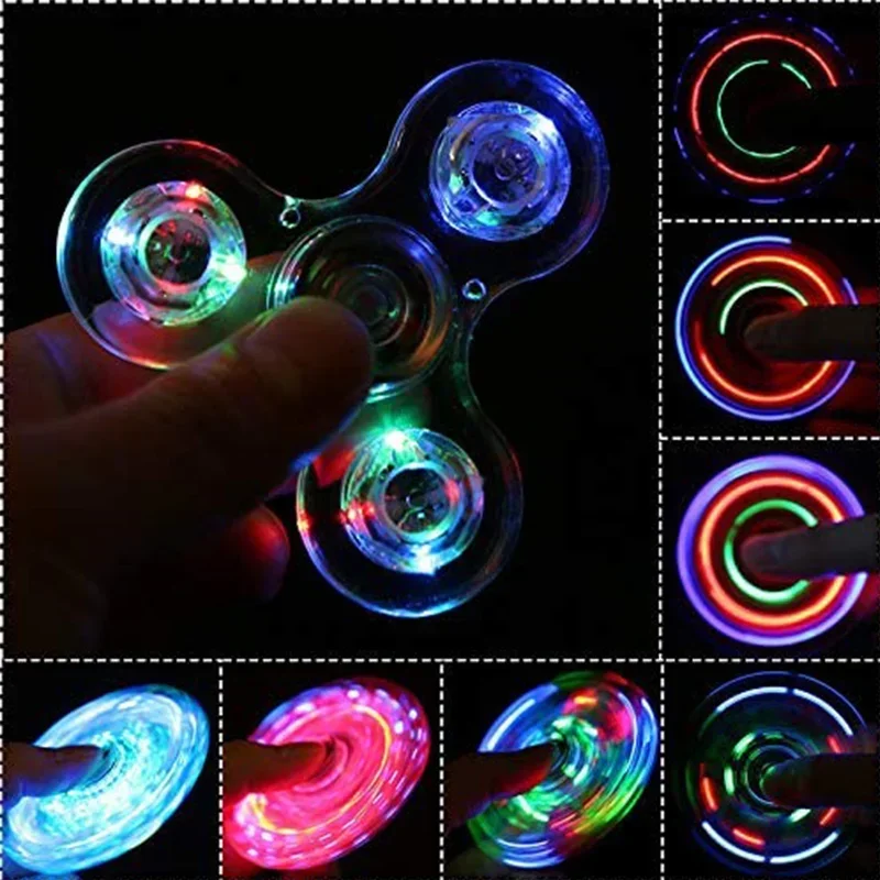 Nuovi Fidget Spinner luminosi a LED Light Up Clear Fidget Toys Giocattoli per l'ansia ADHD Riduttore antistress Spin per bambini Paillettes