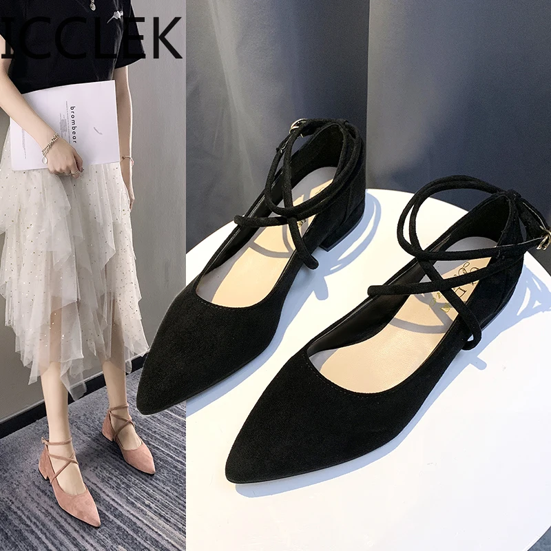 Fashion Pointed Shallow Mouth Single Shoes  Low Heel Womens Shoes Square Heel High Heels Black Work Shoes A054