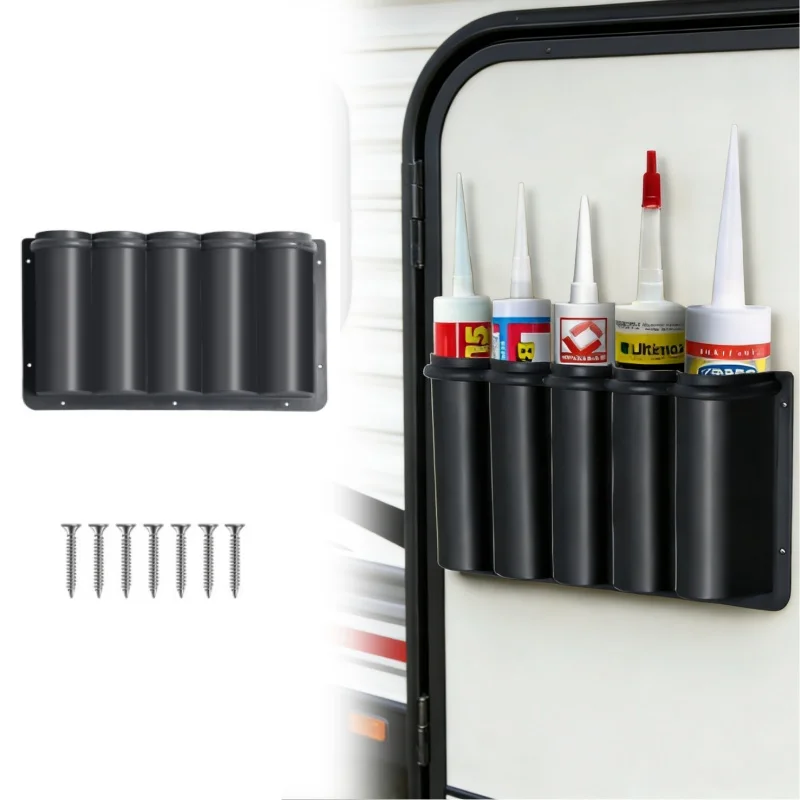 RV Door Storage Box 5 Tube Holder Silicone Sealant Mastic Caulk Adhesive Tubes For Van Workshop Garage Camper Accessories