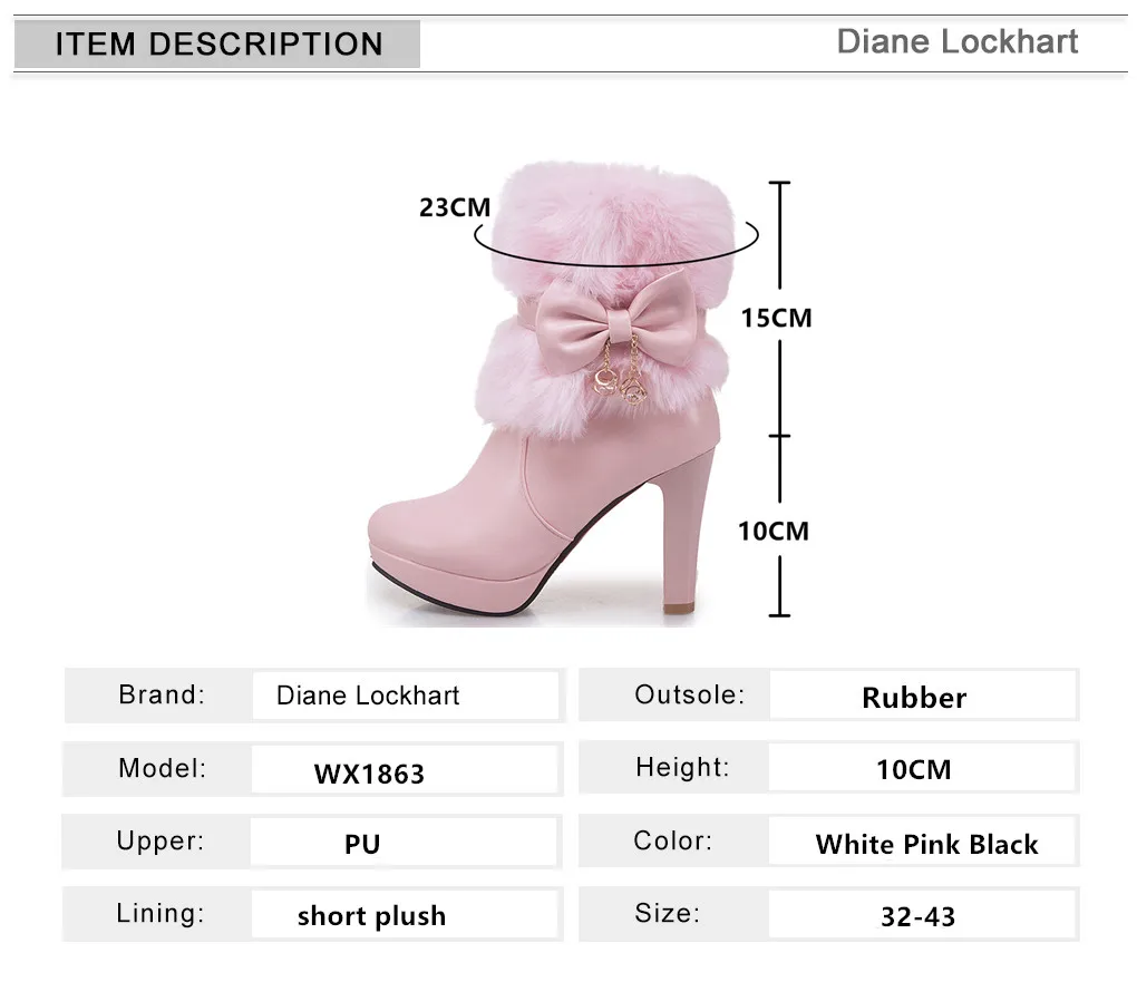 Botas de tacón alto para mujer, zapatos de piel con borlas y pajarita, color rosa, blanco y negro, Lolita, para fiesta y boda, size32-43, invierno,