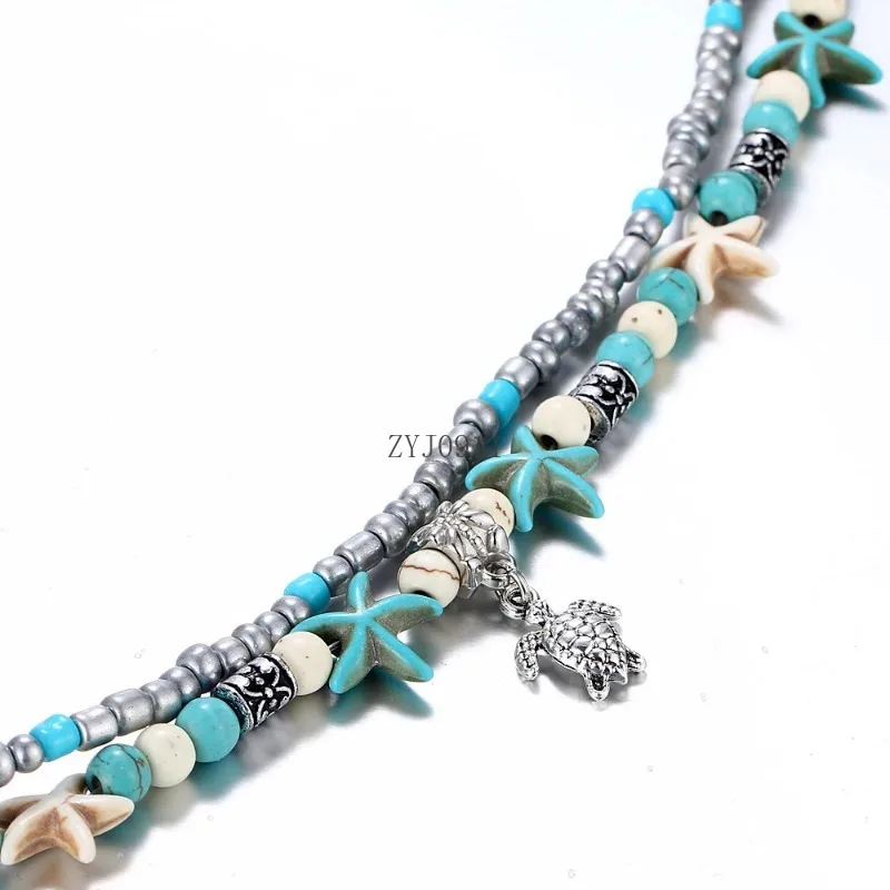 Bracelets de cheville de plage Boho pour femmes, tortue, coquillage, étoile de mer, arbre de vie, éléphant, rinçage, bracelet multicouche, bijoux de pied JOOn, été