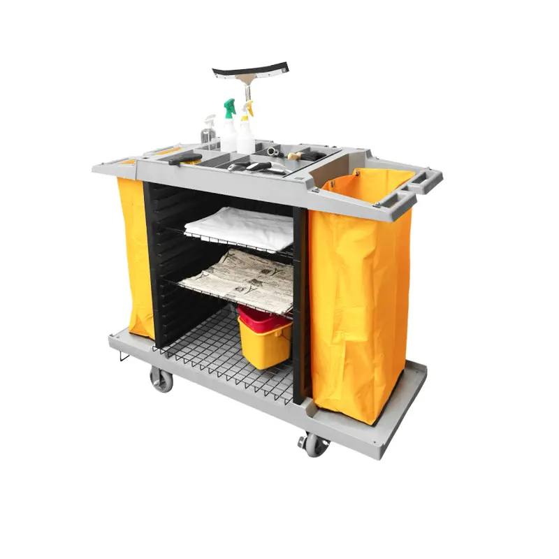 

Heavy-Duty Commercial Multifunctional Plastic Housekeeping Trolley For Hotels Hospitals & Other Cleaning Needs