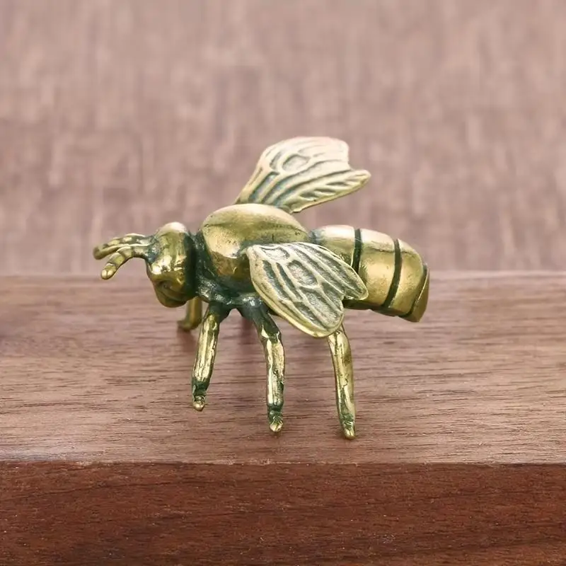 1Pc Solid Brass Bee Statue Creative Antique Teapot Craft Copperware Study Office Decor Collectible Gift
