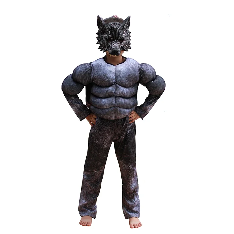 Costumes de loup-garou musculaire pour enfants, olympiques de cosplay d'Halloween, accessoires de performance scolaire, vêtements noirs, cadeaux pour enfants