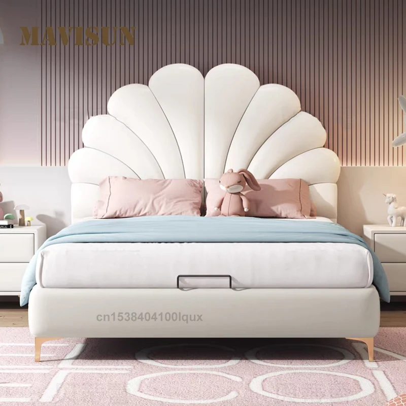 

Minimalist Princess Design Petal-Shaped Upholstered Kids Bed Solid Wood Leather Environment - Friendly Materials Children's Bed