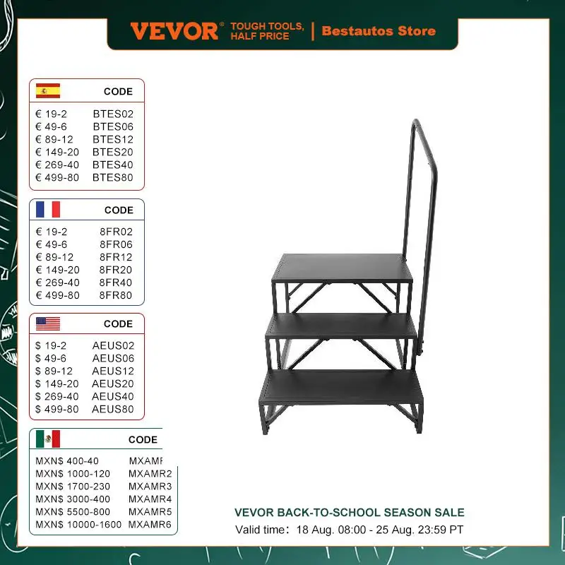 

VEVOR RV Steps, 3-Step RV Stairs 440 LBS Load Capacity Thickened Carbon Steel, With Handrail Non-Slip Steps for Safe Entry Exit