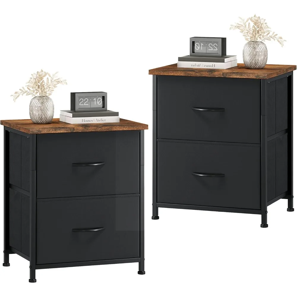 

Black Nightstand Set of 2, Small Dresser for Bedroom with 2 Drawers, Bedside Table Night Stand End Table with Fabric