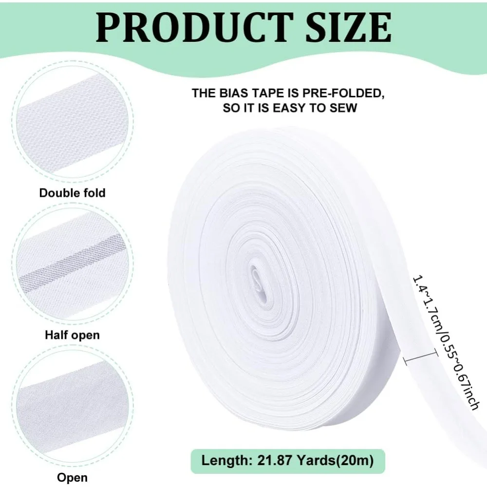 Polycotton Piping Ribbon for Cheongsam DIY Crafts Sewing Accessories White 1/2~5/8 inch(14~17mm) 21.87 Yards(20m)/Roll