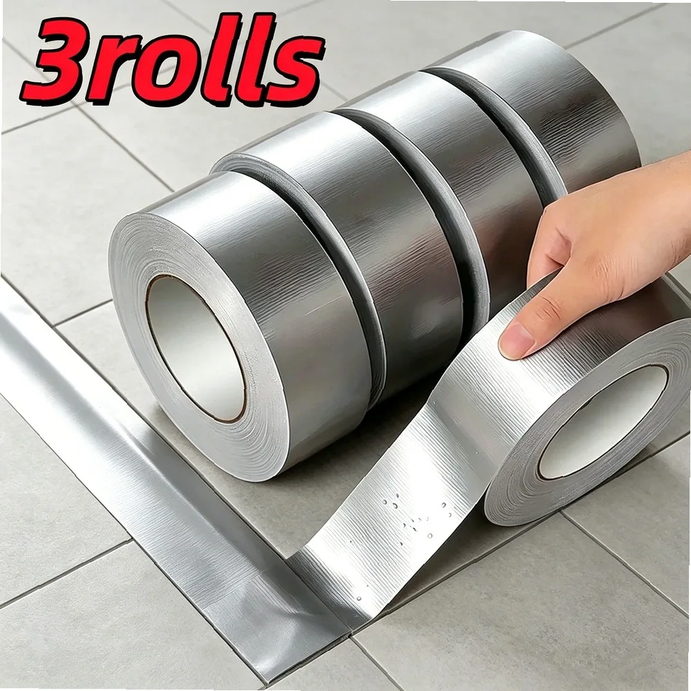 Silver PVC Tape 3 Rolls Heavy Duty Self-Adhesive Waterproof High Temp Resistant Anti-Tear Strong Seal Repair