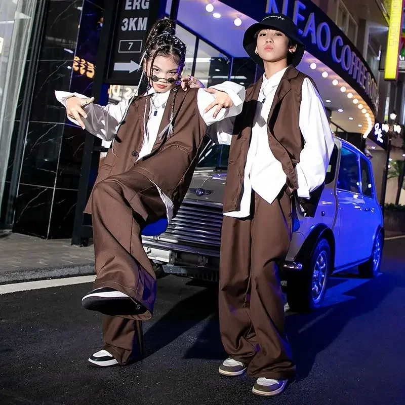 Sfilata di moda Abiti larghi Hip Hop Set Gilet Pantalone Gilet per bambini Pantaloni Tute Abbigliamento da palcoscenico per bambini Ragazzi Ragazze Streetwear