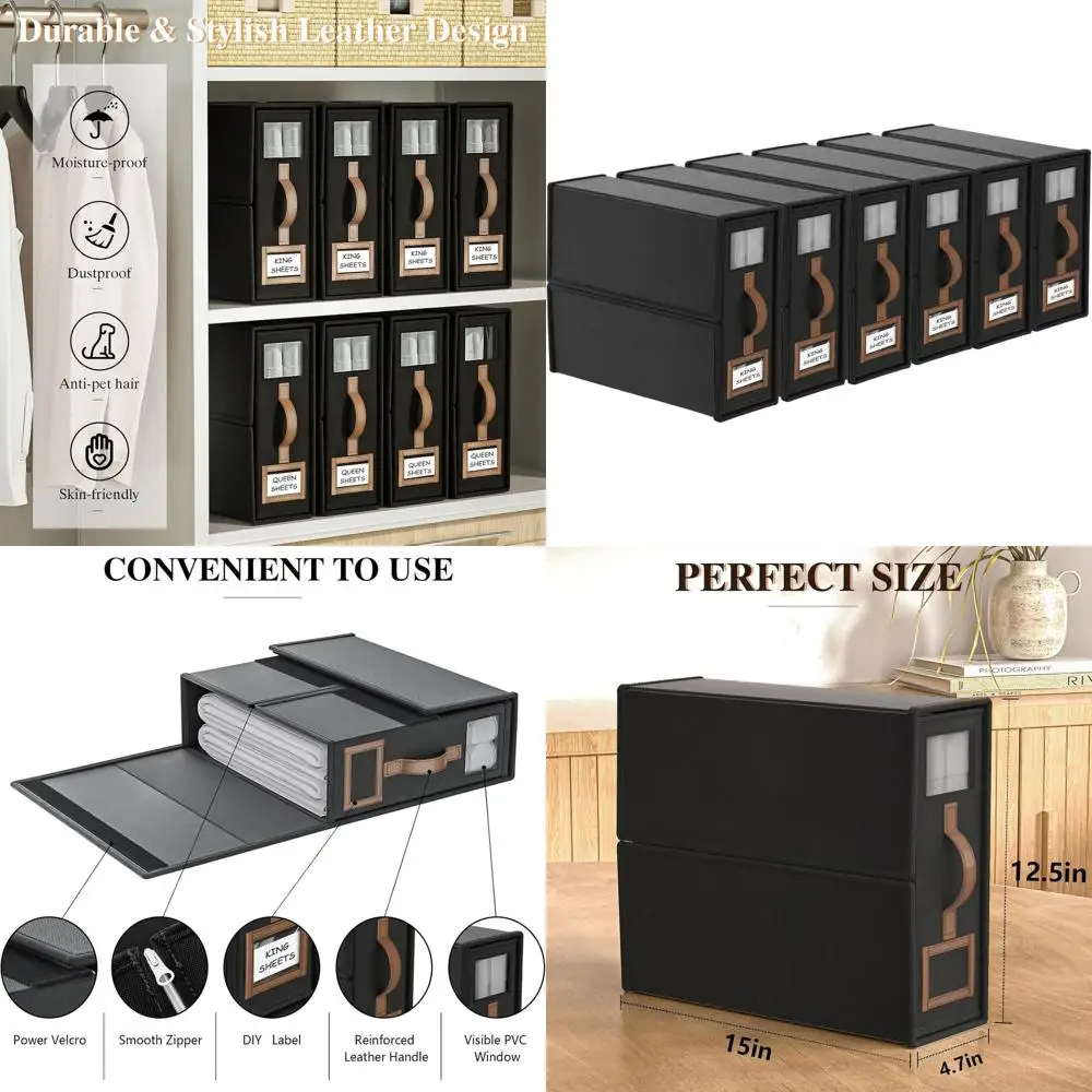 

Складные органайзеры для постельного белья - размеры King и Queen, тканевые контейнеры для хранения с окном, для постельного белья и простыней - черные