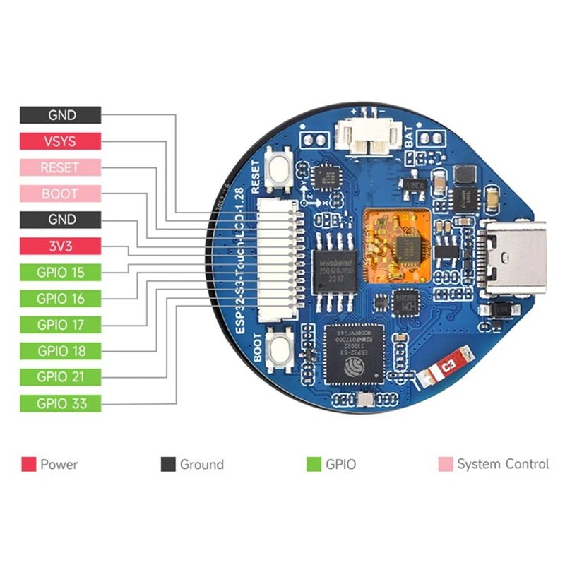 ESP32-S3 Development Board 1.28 Inch Touch Screen Round LCD Display with WiFi Bluetooth Accelerometer Gyroscope Sensor-A69M