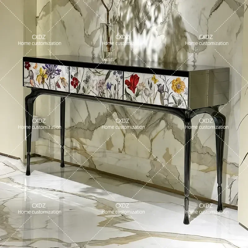 Light Luxury Entrance Table High End Villa Home Storage Locker Diamond Design Console Table for Hallway Living Room Decor