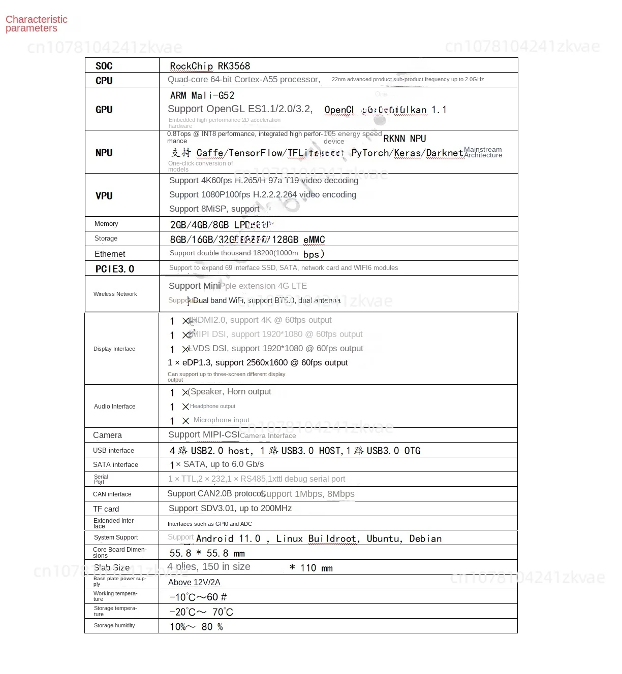Placa de controle industrial, placa do desenvolvimento, processador A55, NPU, Android 11, Linux, RK3399 super, núcleo RK3568