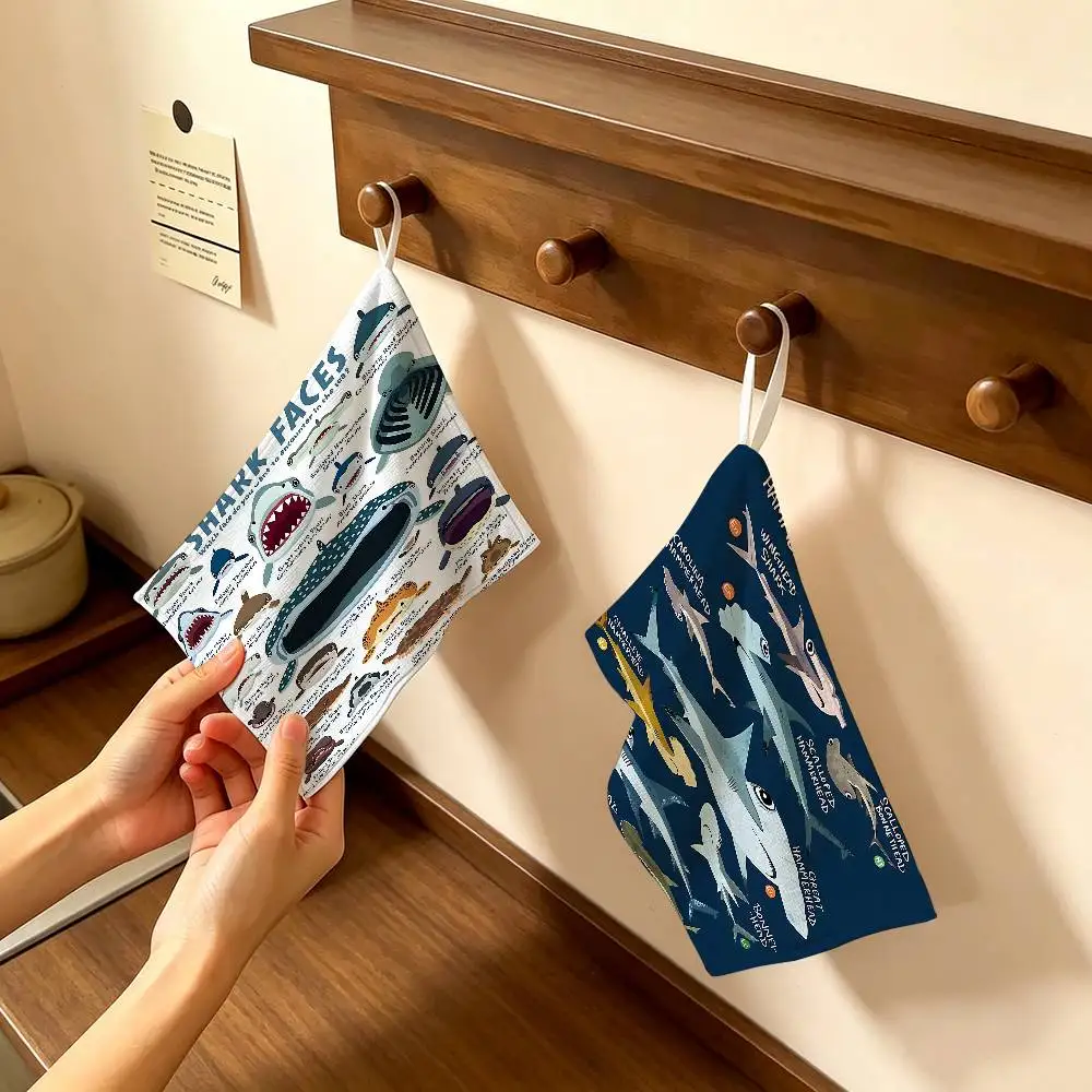 Whale And Shark Ocean Animals  Hanging Kitchen Towel, Polyester Cotton Material, Wear Resistant Hand Wiping Towel for Home