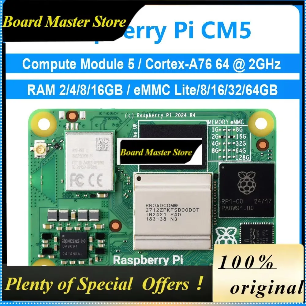 BoMaSRaspberry Pi Compute Module 5 Cm5 Quad Core Cortex-a76 @2ghz Bcm2712 With/without Wi-fi Ram 2/4/8/16gb Emmc Lite/8/16/32/64