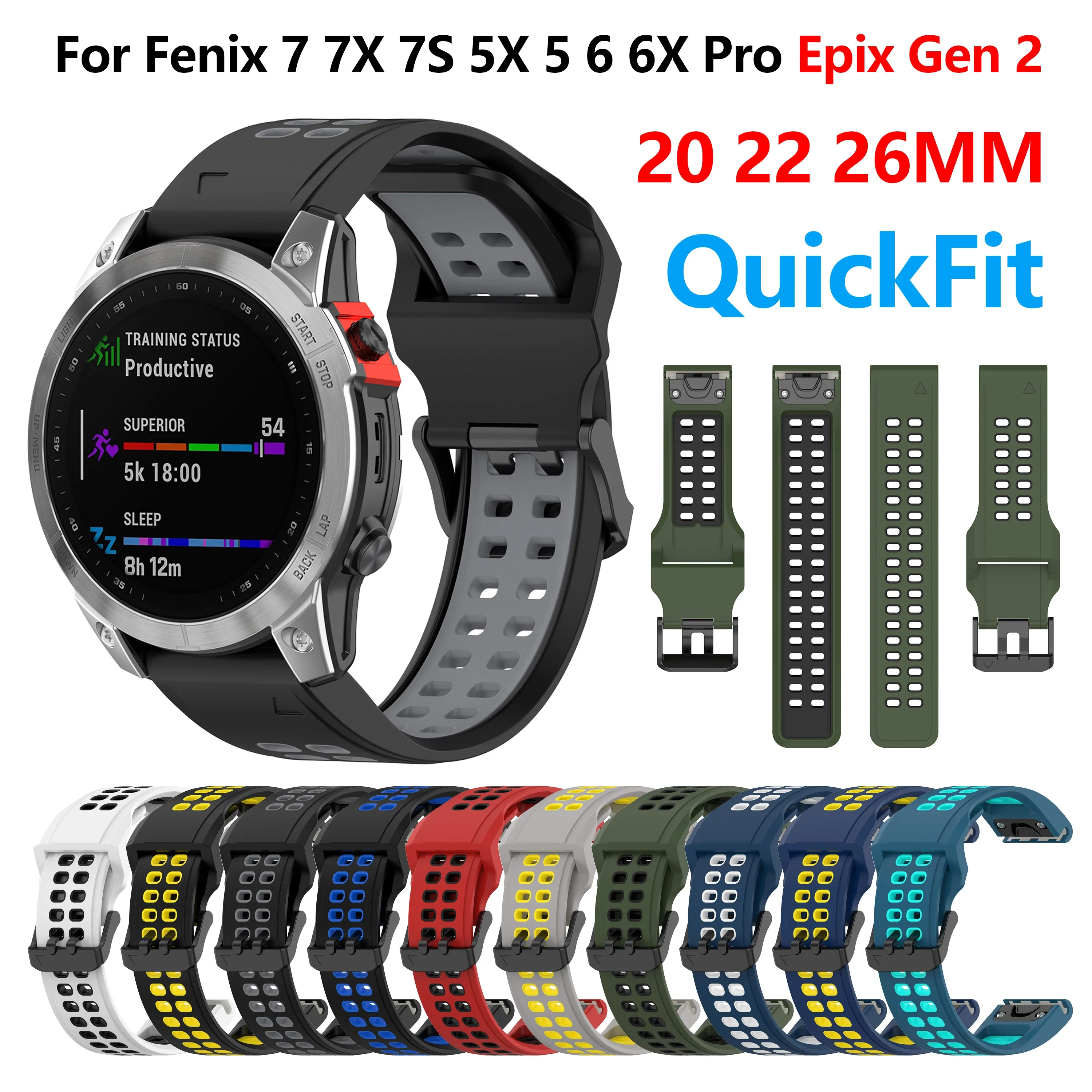 

20 22 26mm QuickFit Strap For Garmin Fenix 7X 7 7S 6 6X Pro 5X 5 5S Plus 3HR D2 MK1 MK2 Epix Pro MARQ Gen 2 S70 945 965 Bracelet