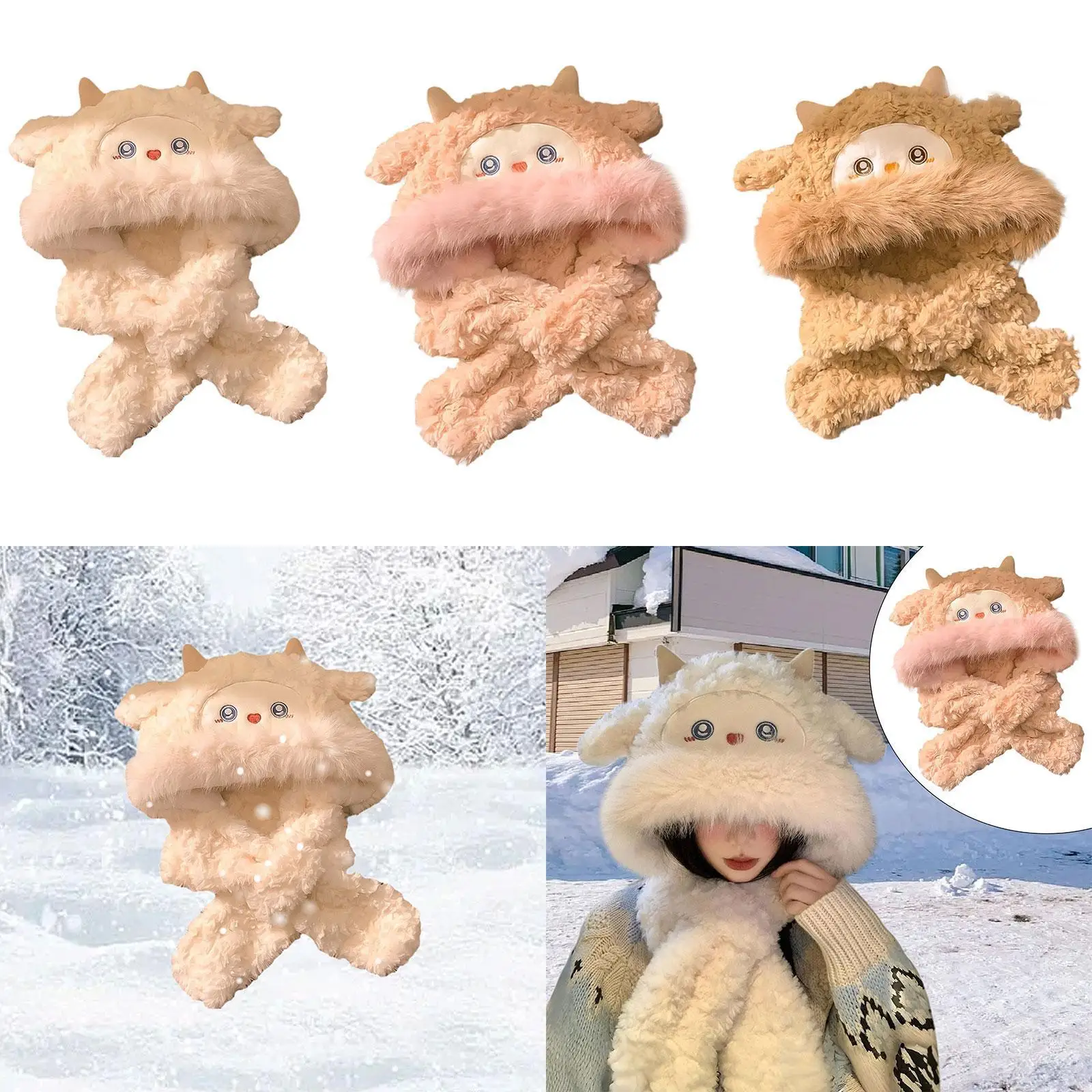 Lenço com capuz feminino proteção para os ouvidos à prova de vento aquecedor de pescoço com capuz chapéu 2