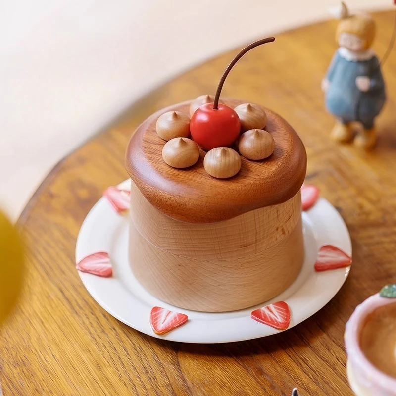 

Creative Cute Cherry Cake Jewelry Box 2-Layer Wooden Storage Box Home Living Room Bedroom Desktop Decoration Crafts BirthdayGift