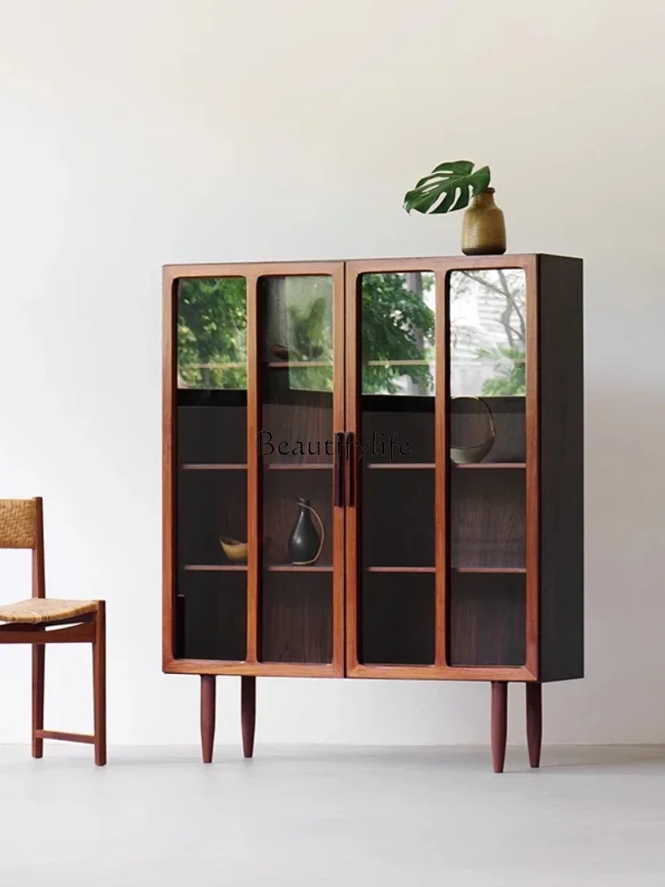 

Nordic three-dimensional glass door wine cabinet North American black walnut storage bookcase