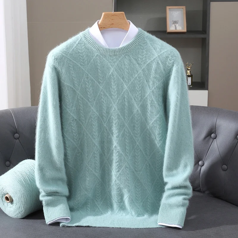 الرجال س الرقبة سميكة البلوز الخريف الشتاء الكلاسيكية الذكية عادية تويست سترة 100% المنك الكشمير تريكو الأعمال مريح القمم