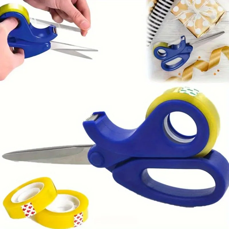 1pc 2-in-1 Multifunctional Scissors with Tape Dispenser, Stainless Steel Blades  Gift Wrapping Crafts Package Opening