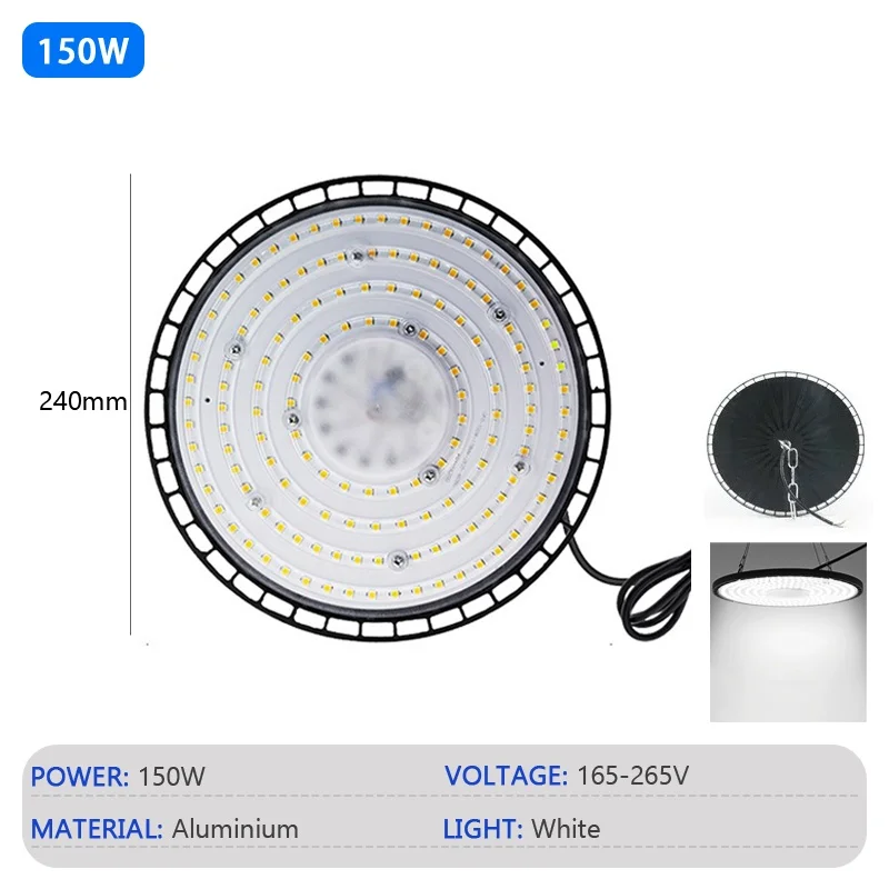 Hoogbouwverlichting 100/150/200W 220V Superheldere 6000K UFO LED Waterdicht Commerciële Markt Magazijn Garage Industriële Verlichting